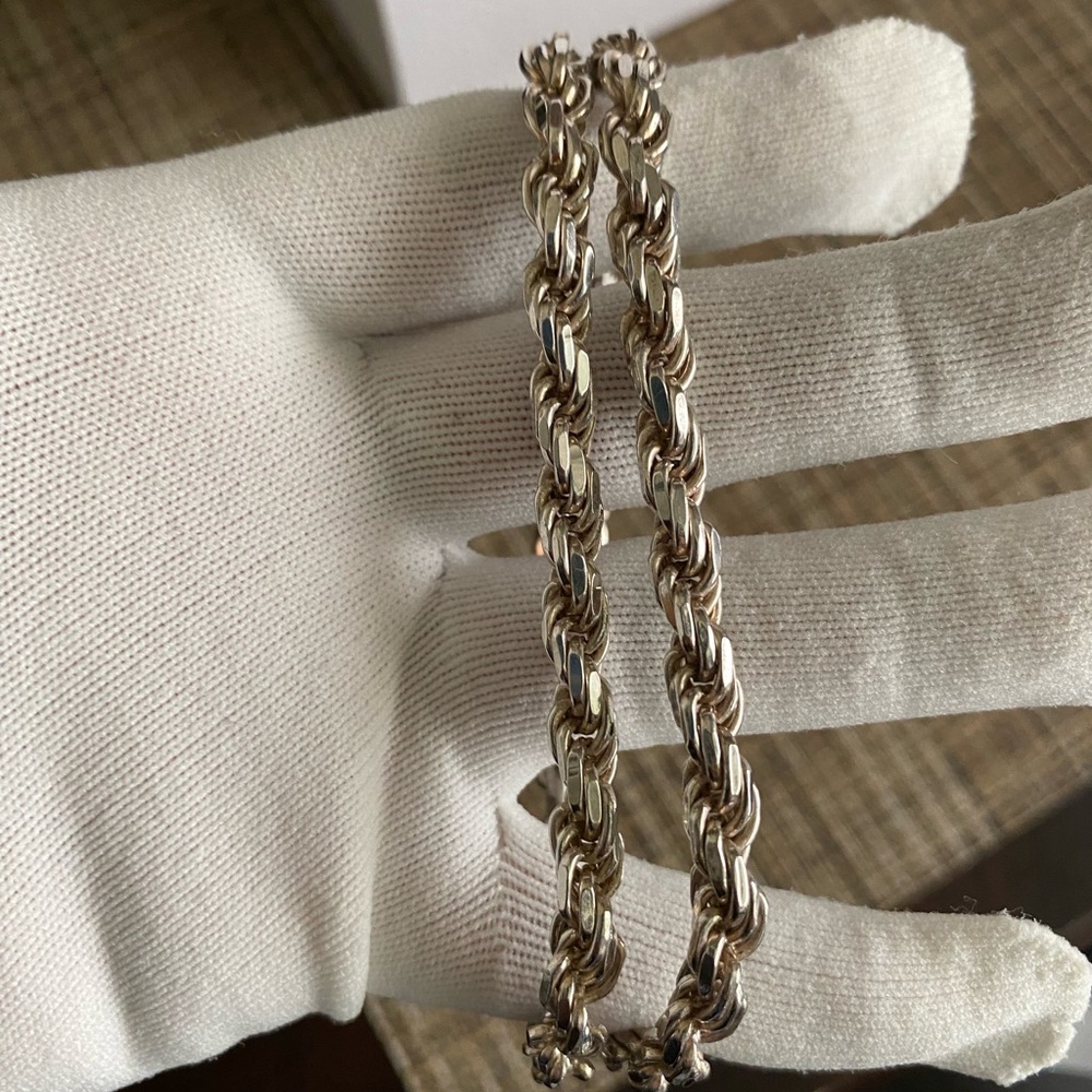 Sterling Silver Men's Rope Chain Necklace - Silver - Picture 14 of 16